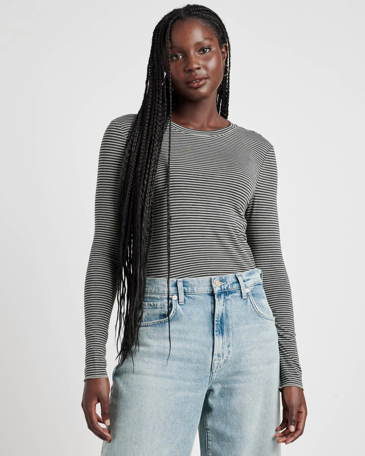 Striped Bamboo Blend Long Sleeve Tee - 1