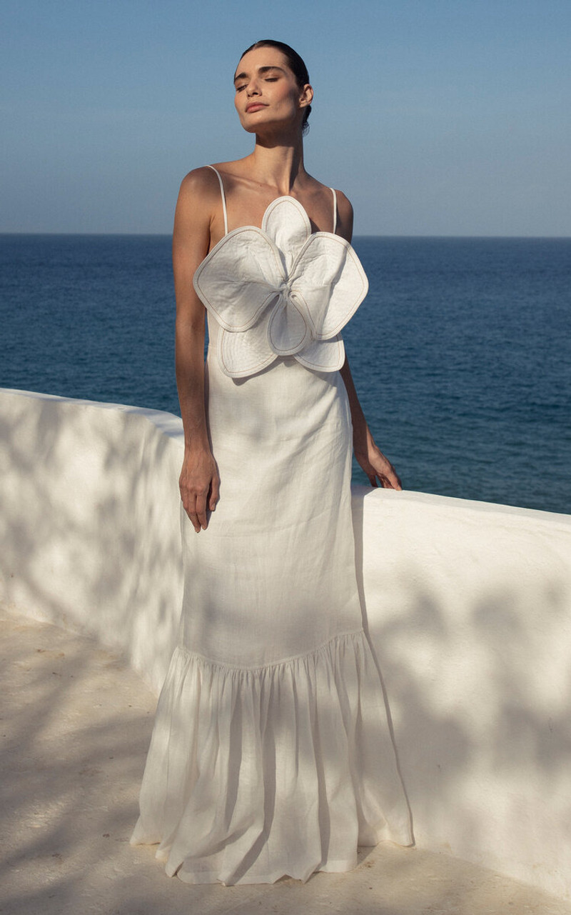 ANDRES OTALORA Muy Caribeña Appliquéd Linen Gown off-white outlook