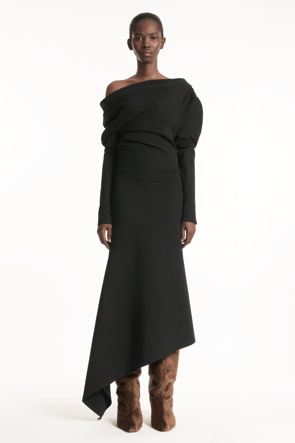 OFF SHOULDER ASYMMETRIC DRESS BLACK - 1