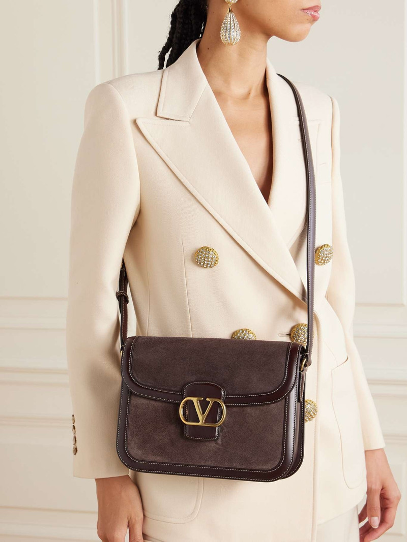 9to5 leather-trimmed suede shoulder bag Chocolate 6