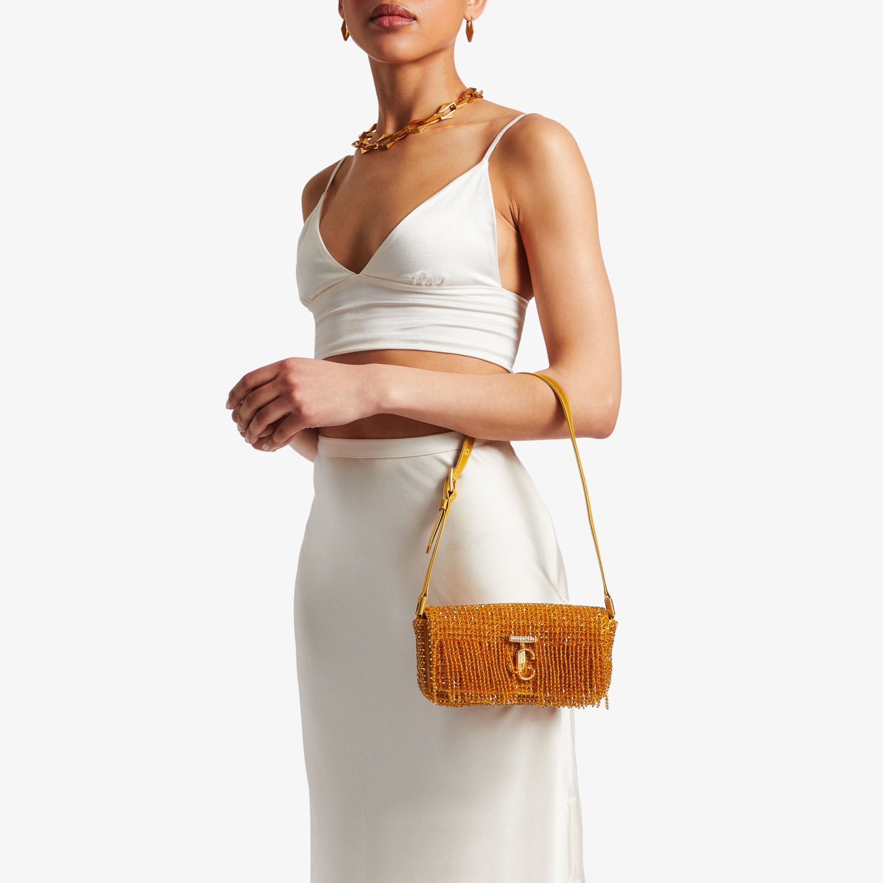 Varenne Mini Shoulder
Sunflower Satin Mini Shoulder Bag with Crystal Fringe - 2
