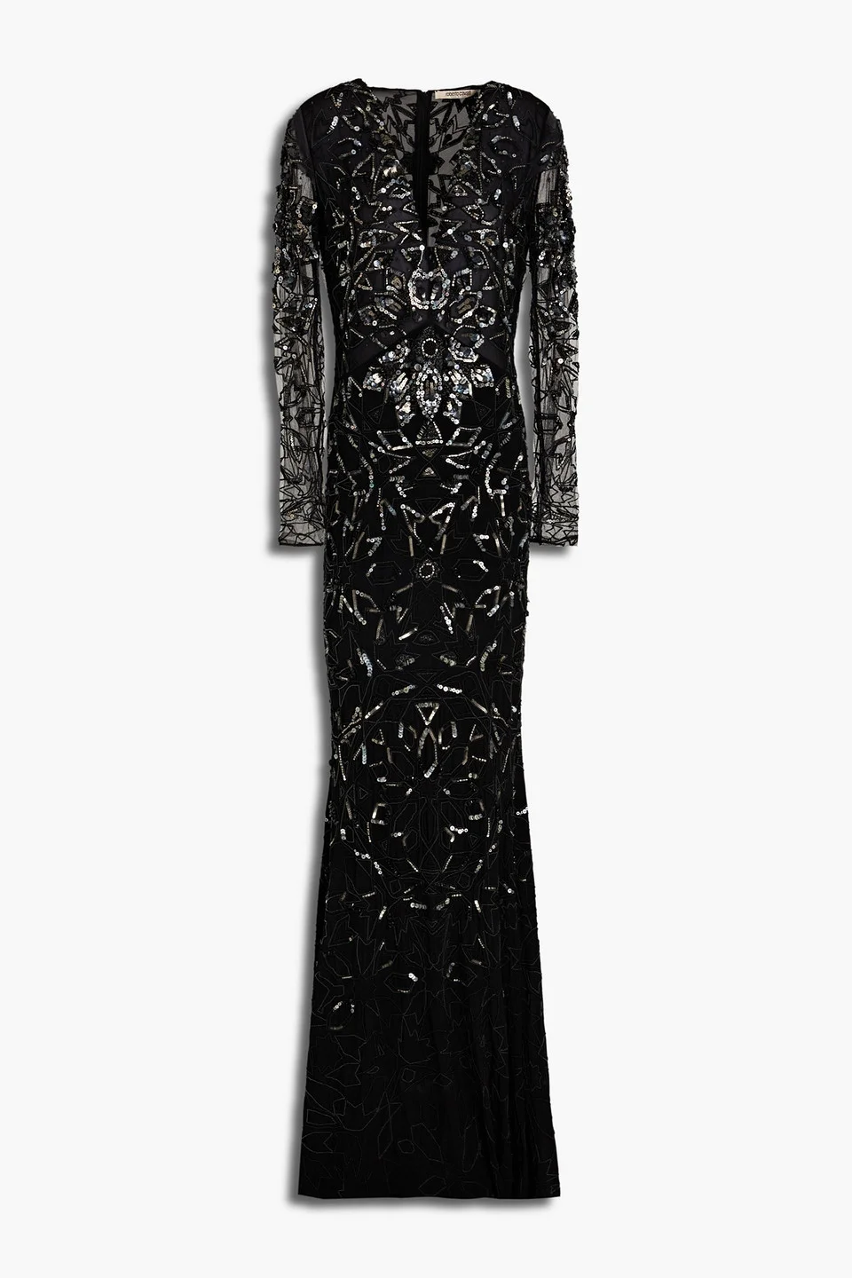 Tulle-paneled embellished jersey gown - 1