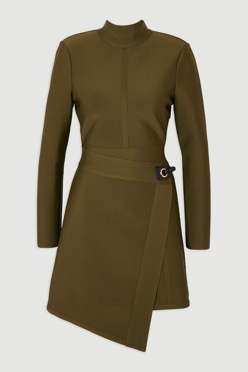 Figure Form Bandage Asymmetric Knit Mini Dress - 1