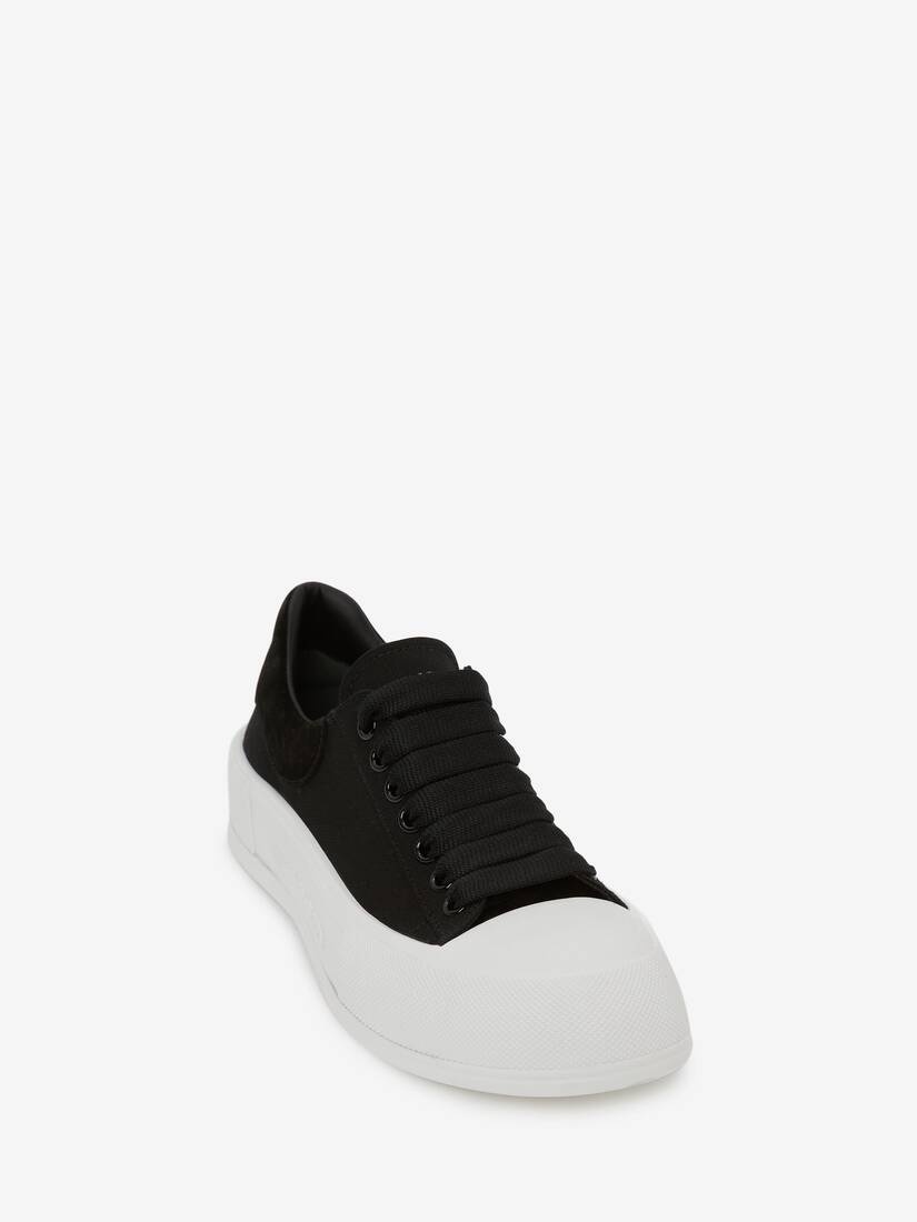 Women's Deck Lace Up Plimsoll in Black/white - 2