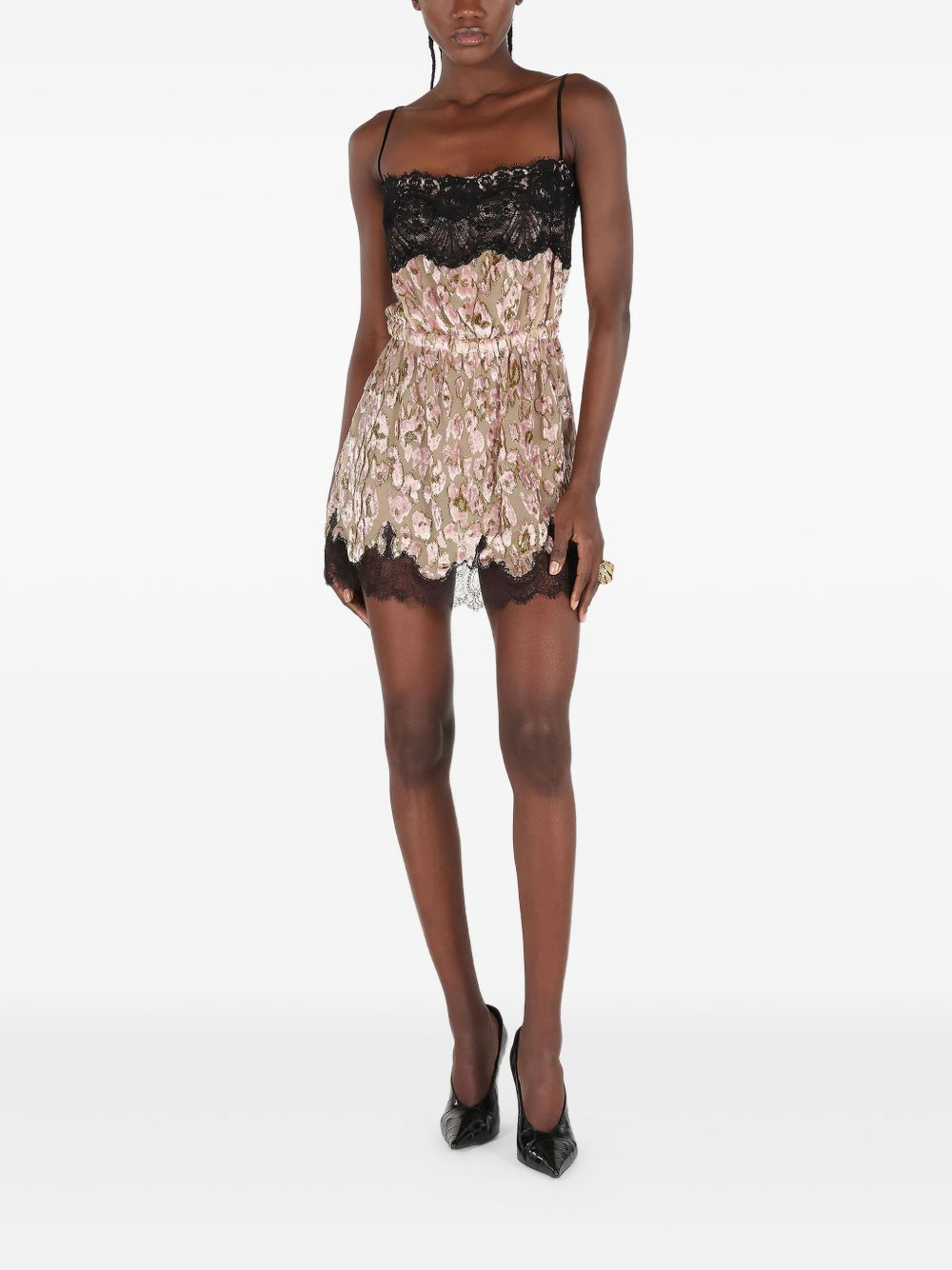lace-trimmed velvet mini dress - 2