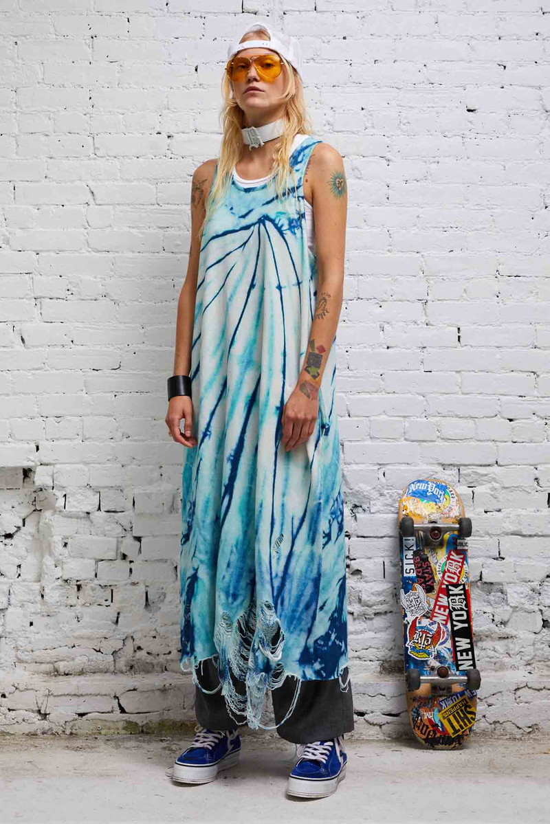 R13 DESTROYED KNIT TANK DRESS - BLUE TIE-DYE outlook