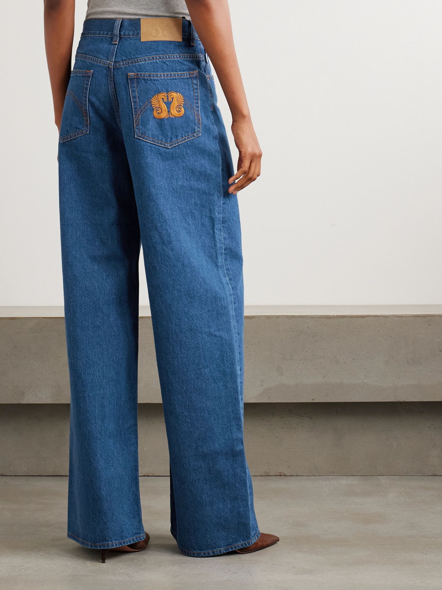 Nariida Java embroidered high-rise wide-leg jeans Mid denim - 4