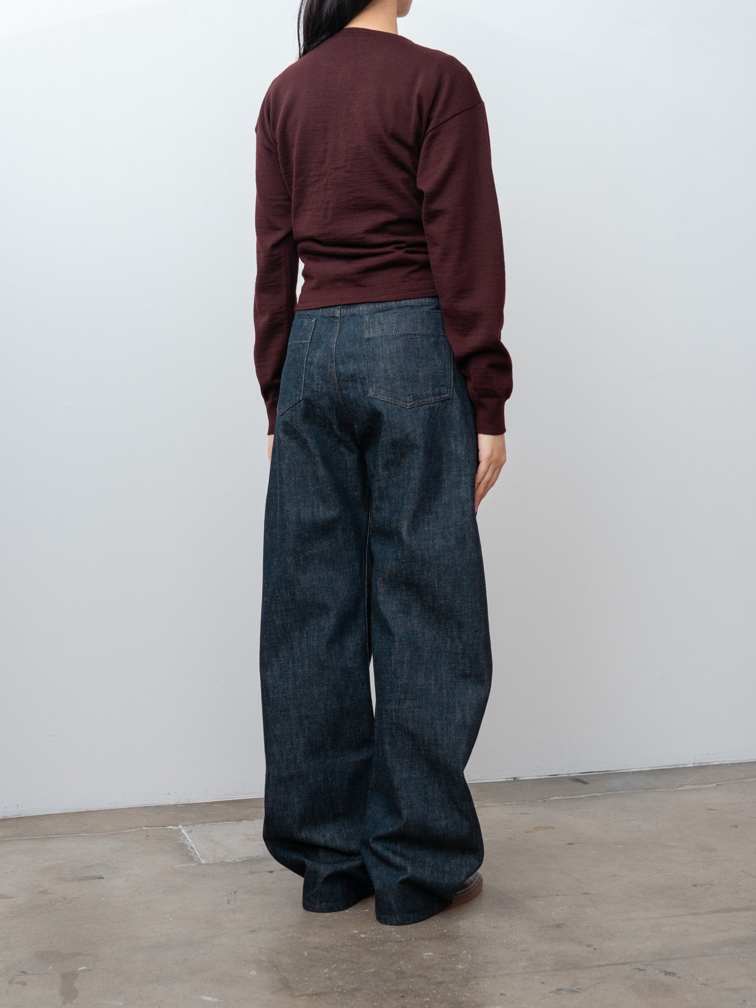 High Waisted Curved Pants - Denim Indigo - 4