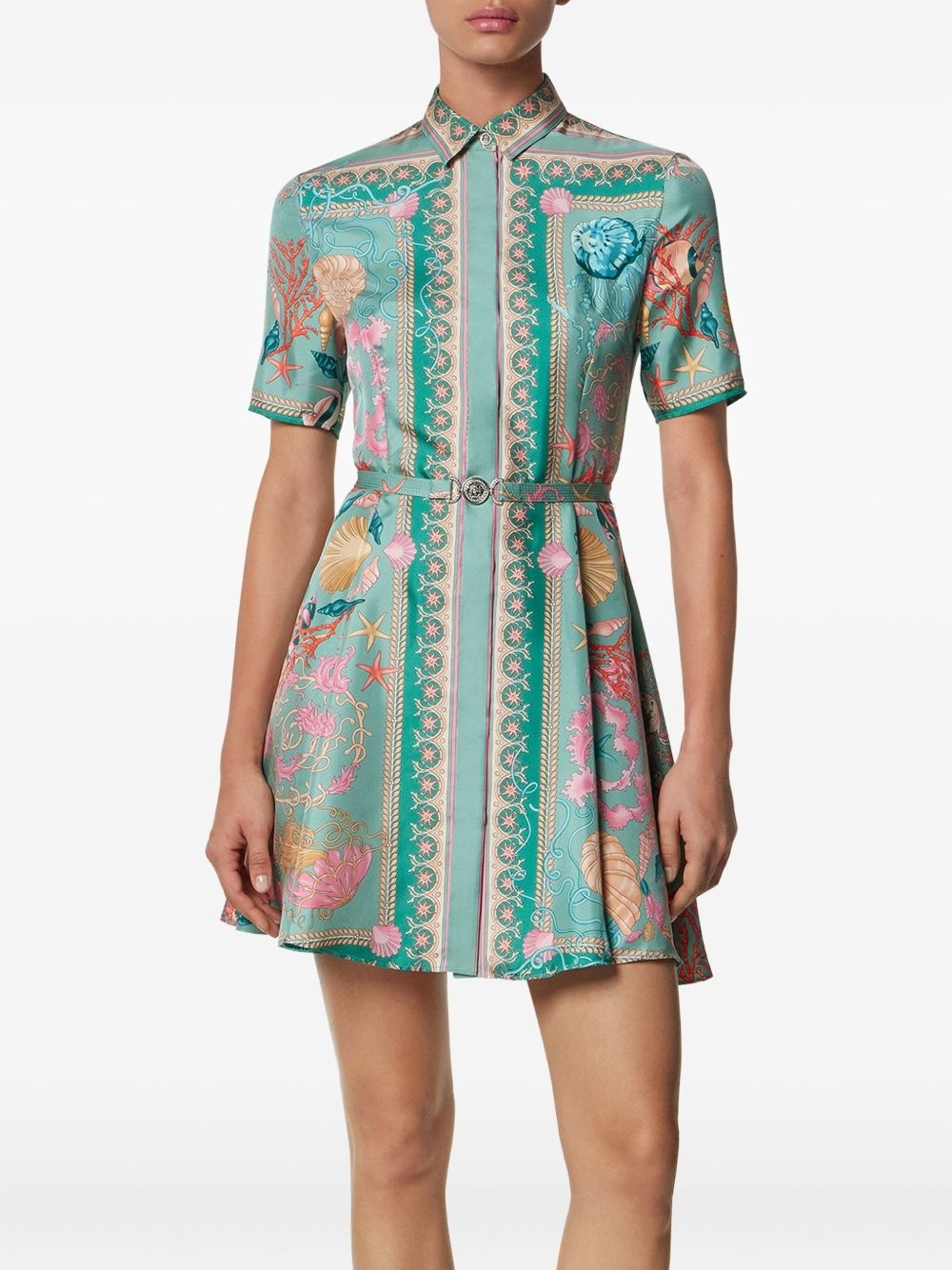 Underwater Barocco silk mini shirt dress - 4