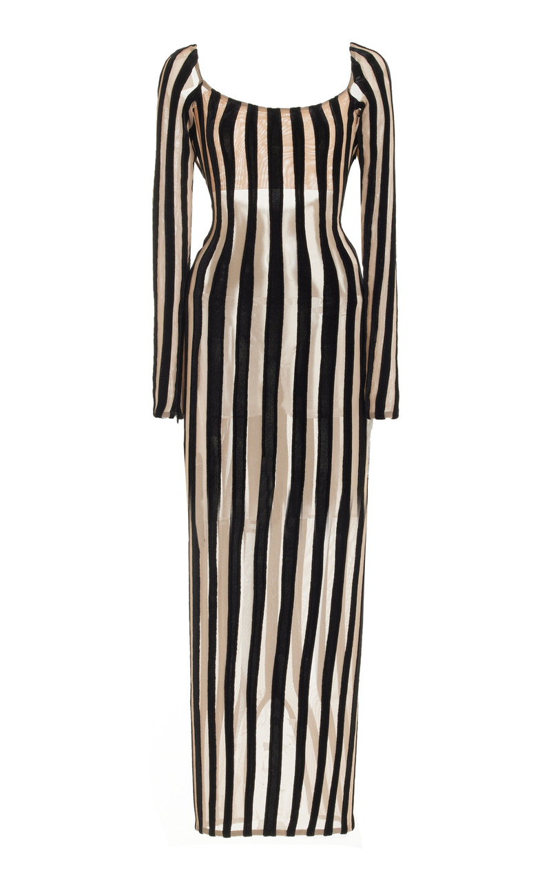 Striped Velvet Midi Dress black 1