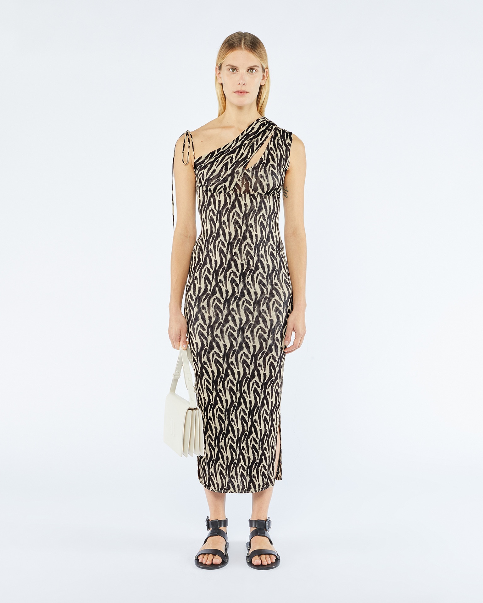 CAMILLE - Printed mesh-jersey midi dress - Caramel - 2