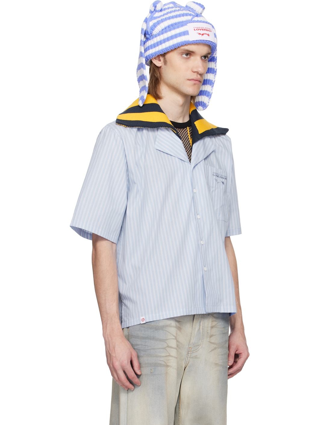 Blue & White Knit Collar Shirt - 2