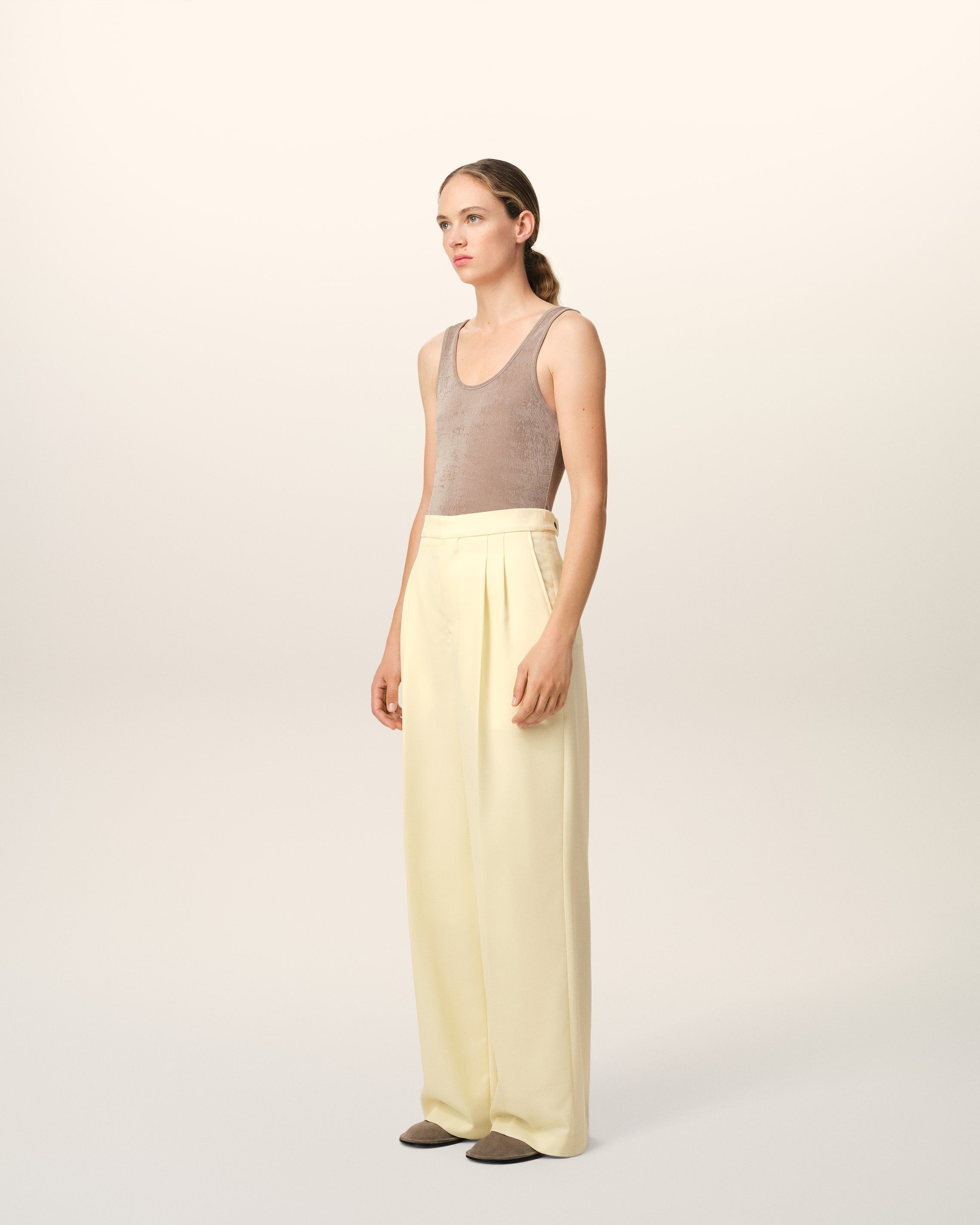 YELLOW WOOL HIGH WAIST LARGE TROUSERS - 6