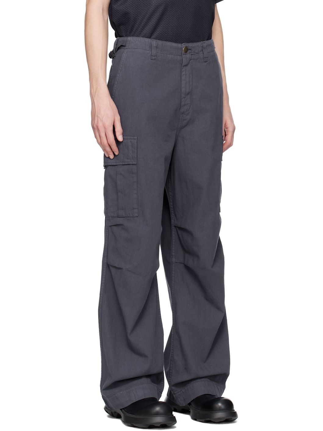 Blue Herringbone Cargo Pants - 2