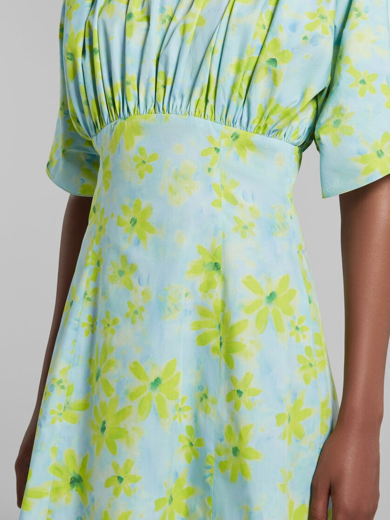 LIGHT GREEN POPLIN GATHERED DRESS WITH PARADE PRINT 5