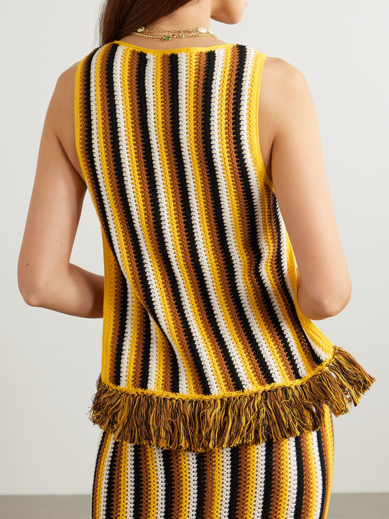 Misti fringed striped crocheted cotton tank Yellow - 3