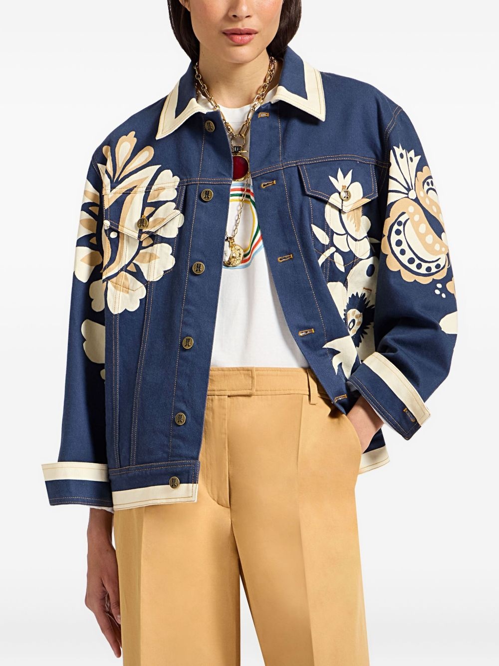 floral-print denim jacket - 2