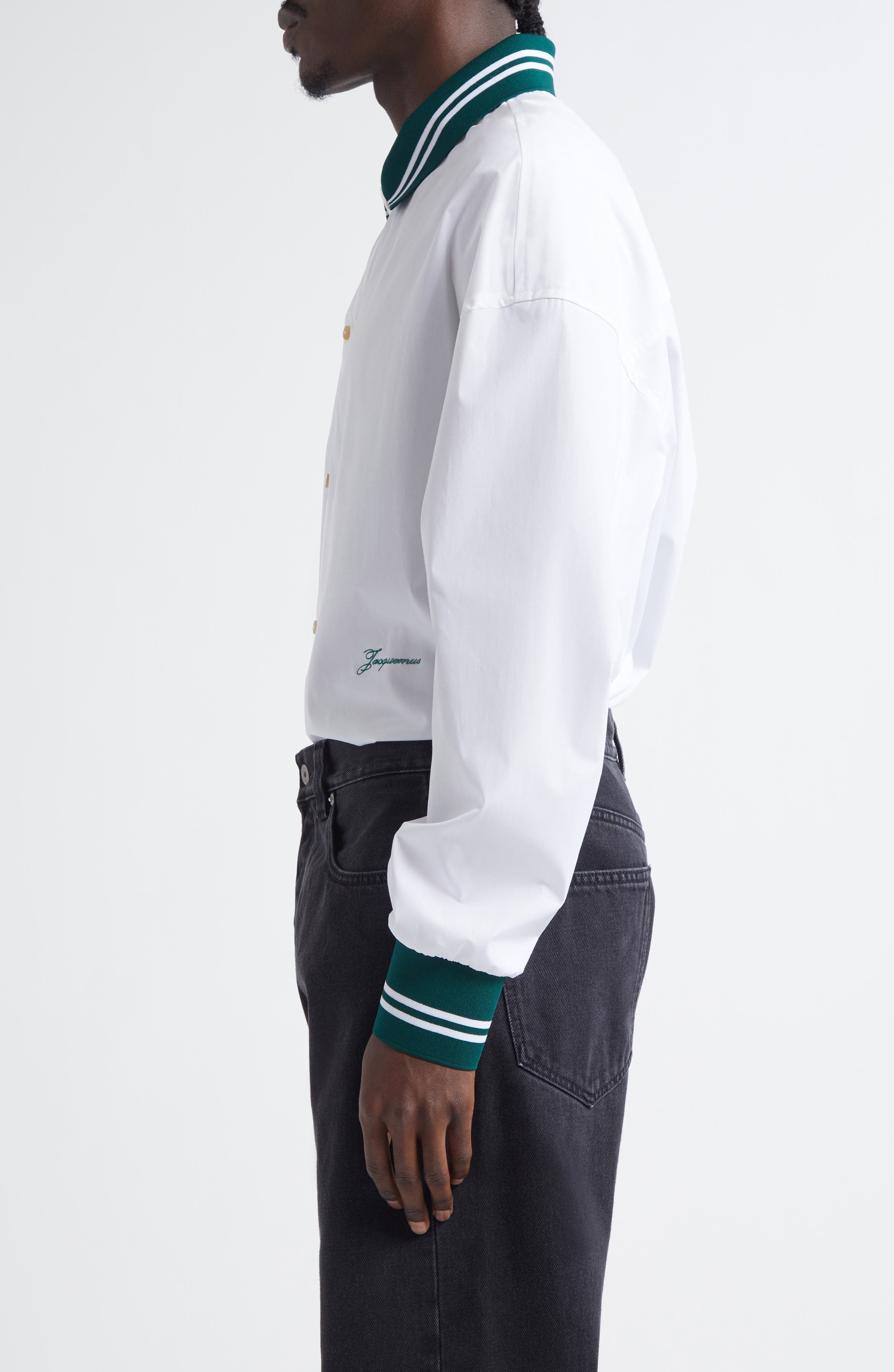 Jacquemus La Chemise Baseball Stretch Cotton Button-Up Shirt in White at Nordstrom - 4