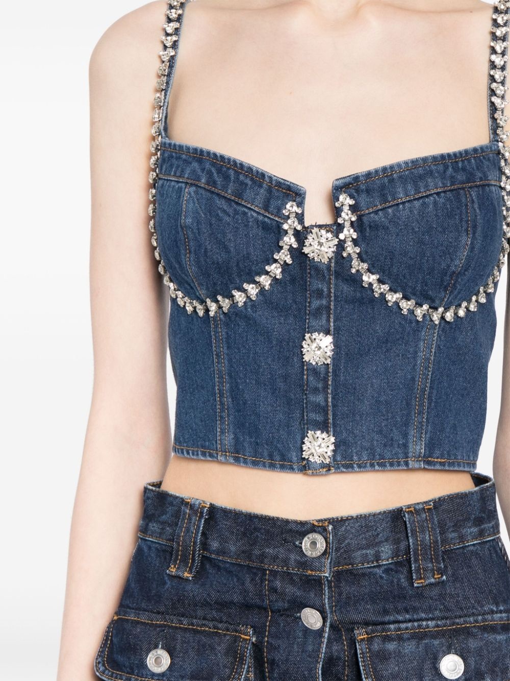 crystal-embellished denim bustier top - 5