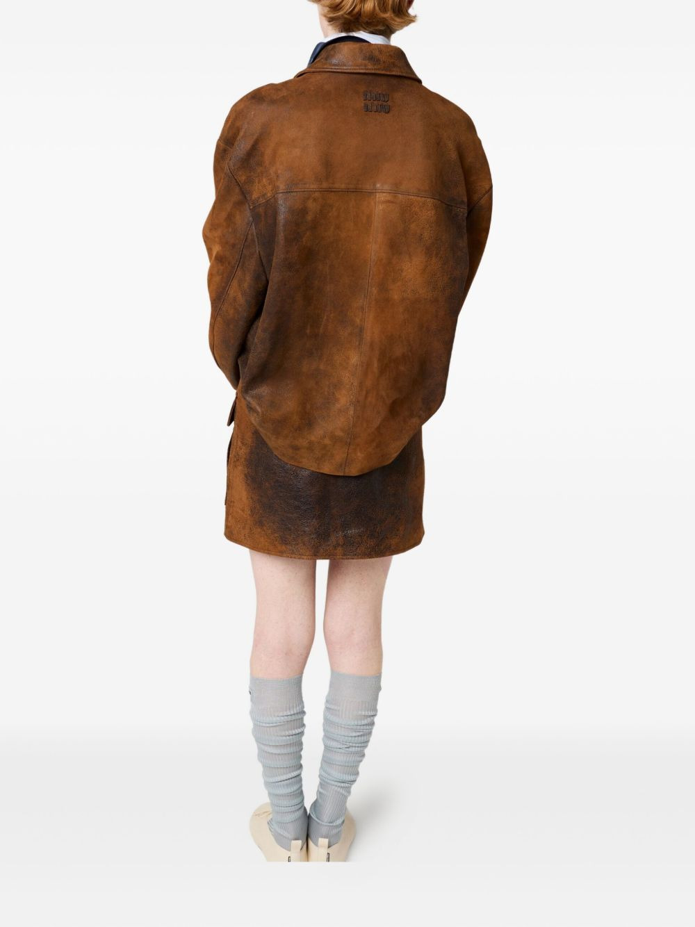embossed-logo leather jacket - 4
