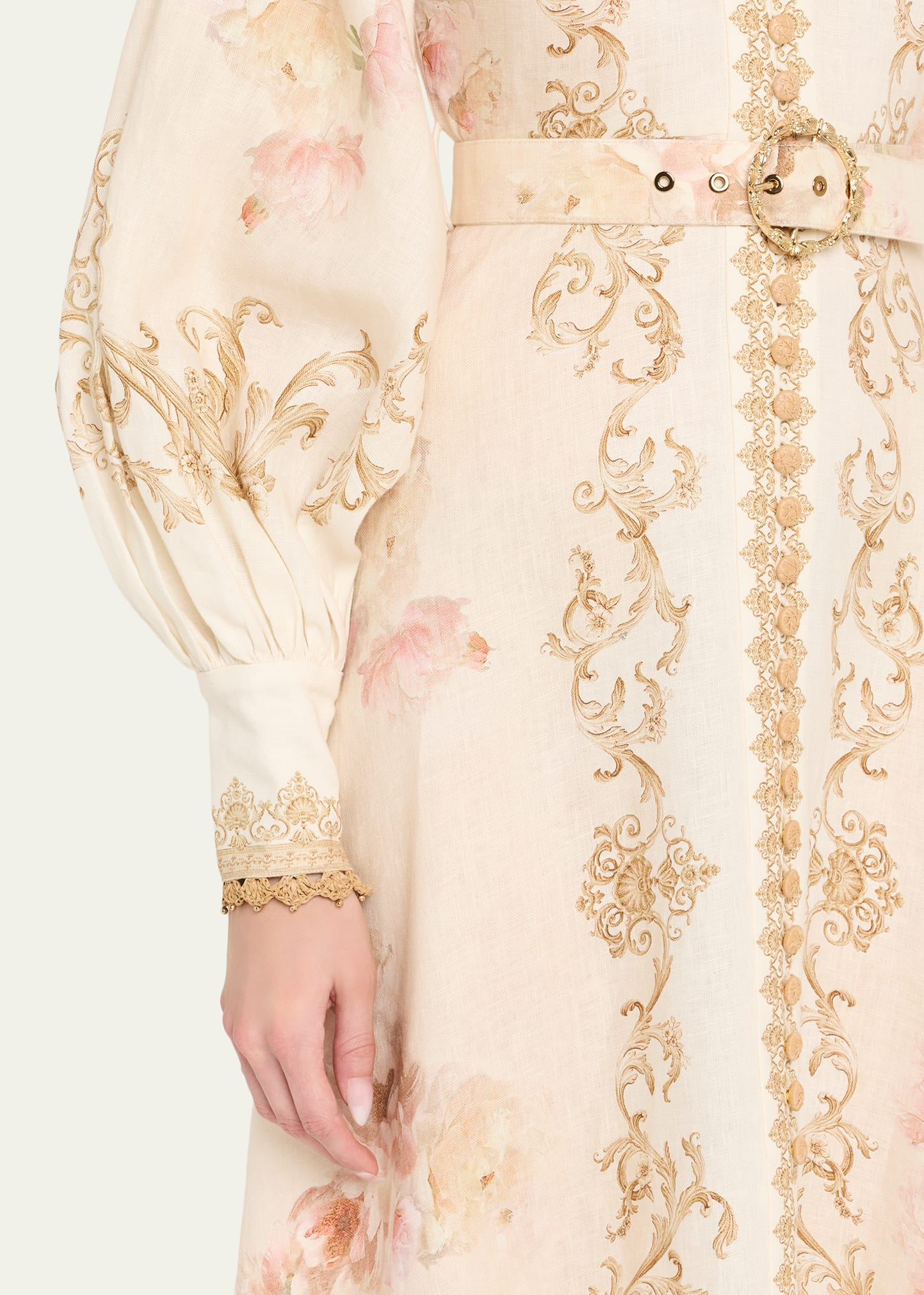Buttoned Linen Midi Dress - 5
