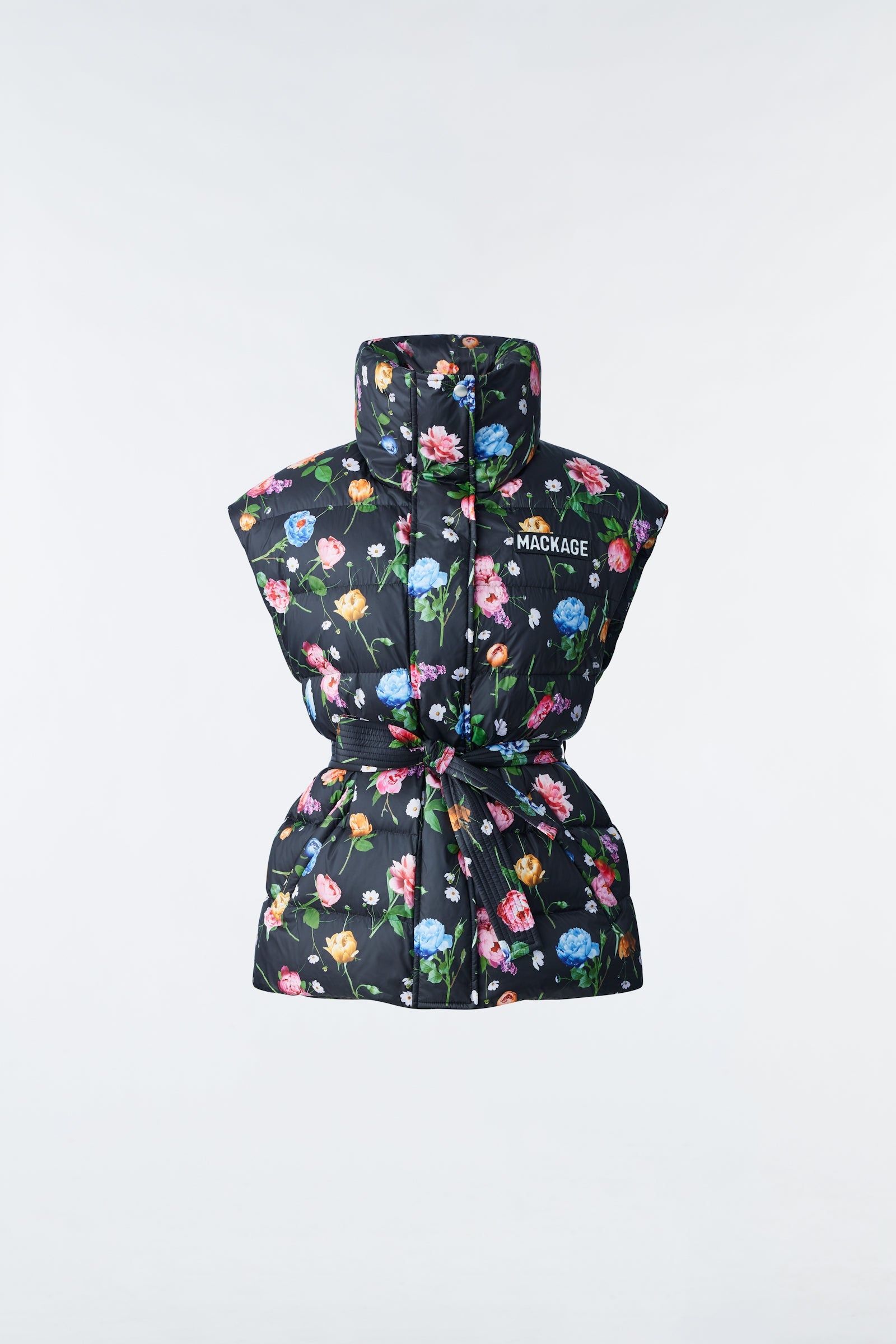 ZERINA duvet down floral vest with belt - 1
