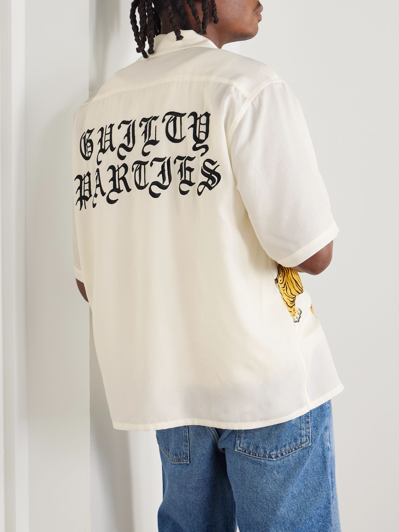 Convertible-Collar Logo-Print Recycled-TENCEL™ Shirt White - 4