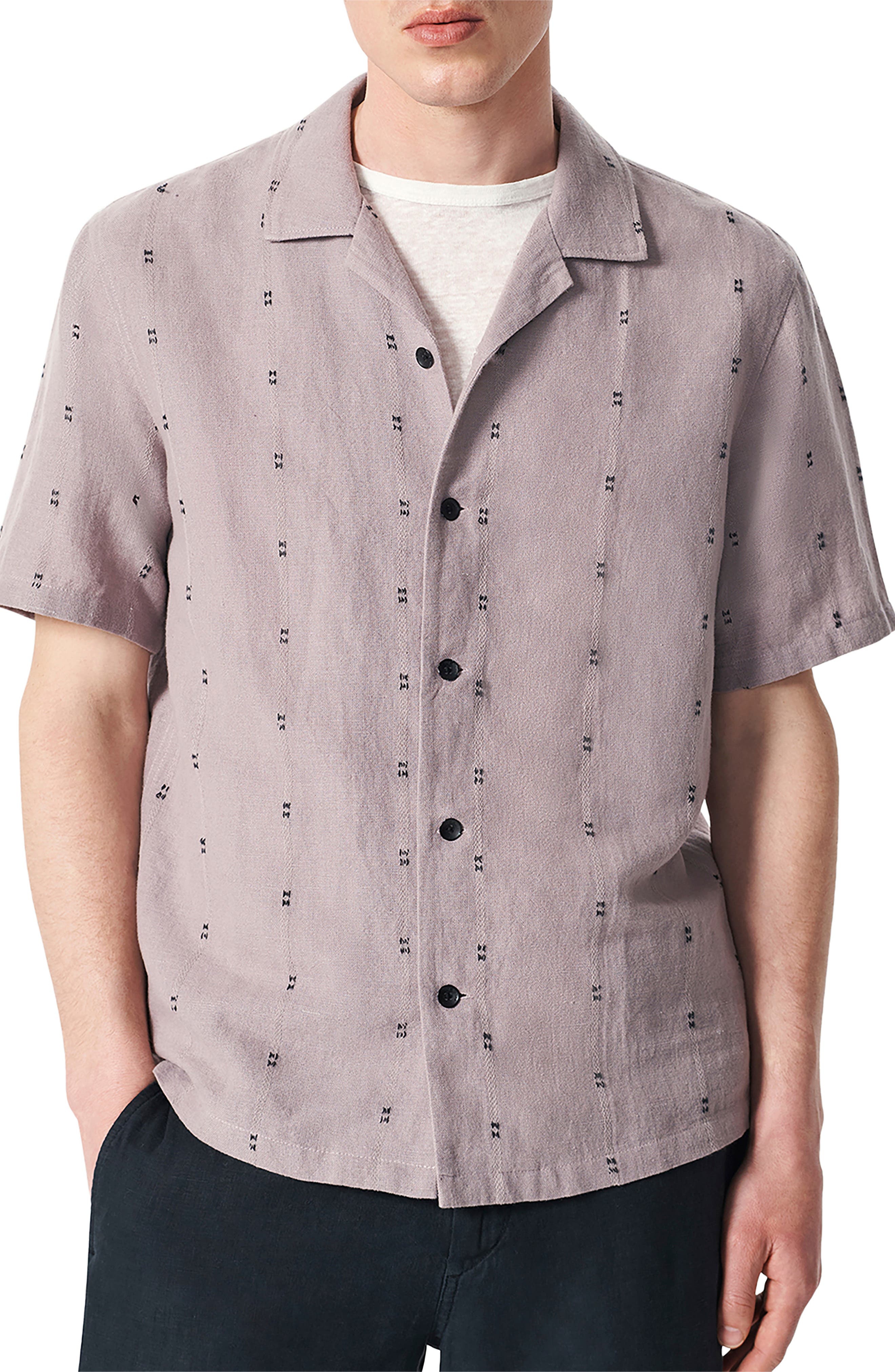 rag & bone Avery Embroidered Cotton & Linen Linen Camp Shirt in Glamor at Nordstrom - 1