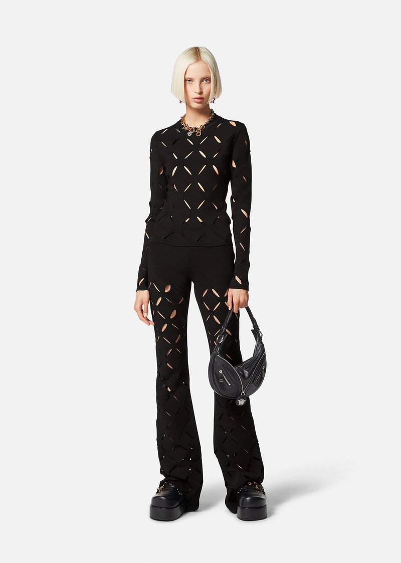 VERSACE Slashed Knit Flared Pants outlook