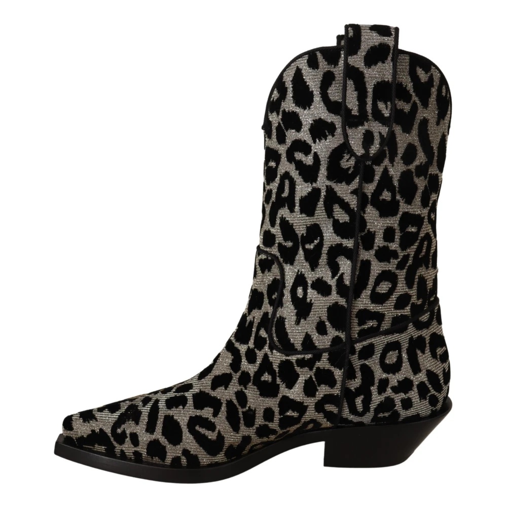 GRAY BLACK LEOPARD COWBOY BOOTS - 5