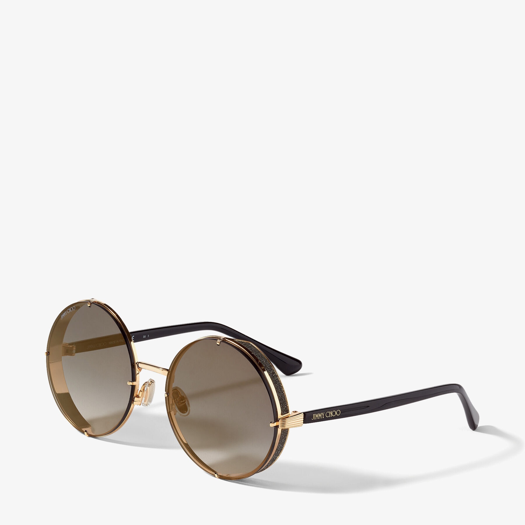 Lilo
Rose Gold Metal Round Sunglasses with Grey-Shaded Gold Mirror Lenses - 3