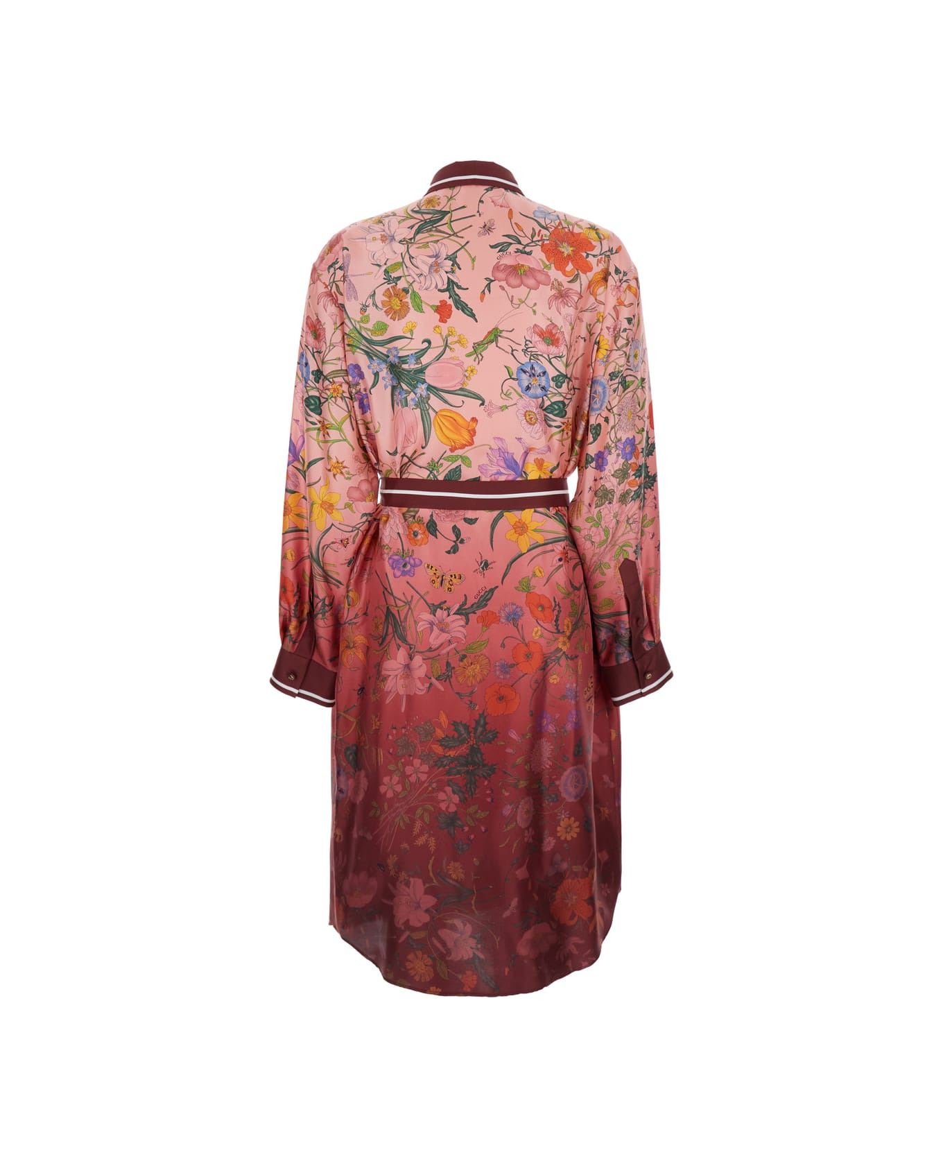 Bordeaux Gradient Dress With Removable Belt And All-over Flora Print In Silk Woman - 2