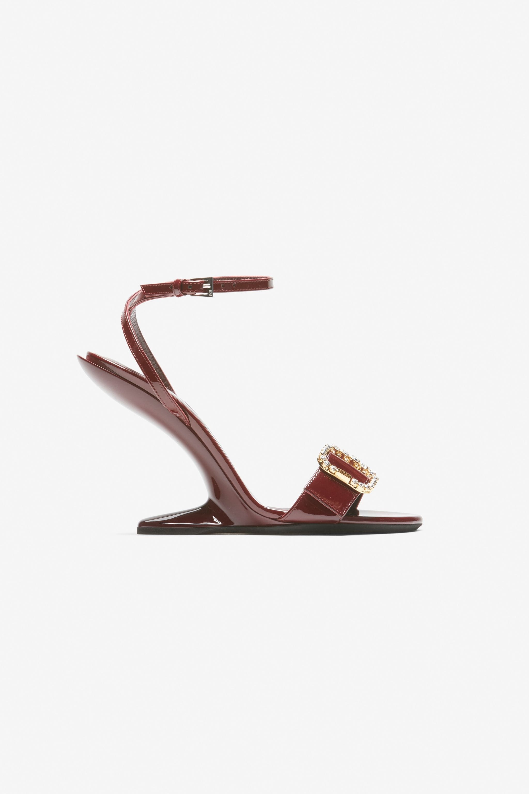 CRYSTAL-BUCKLE LEATHER SANDALS - 1