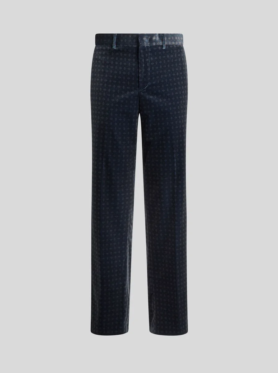 STRAIGHT-LEG COTTON VELVET TROUSERS WITH TIE MOTIF - 1