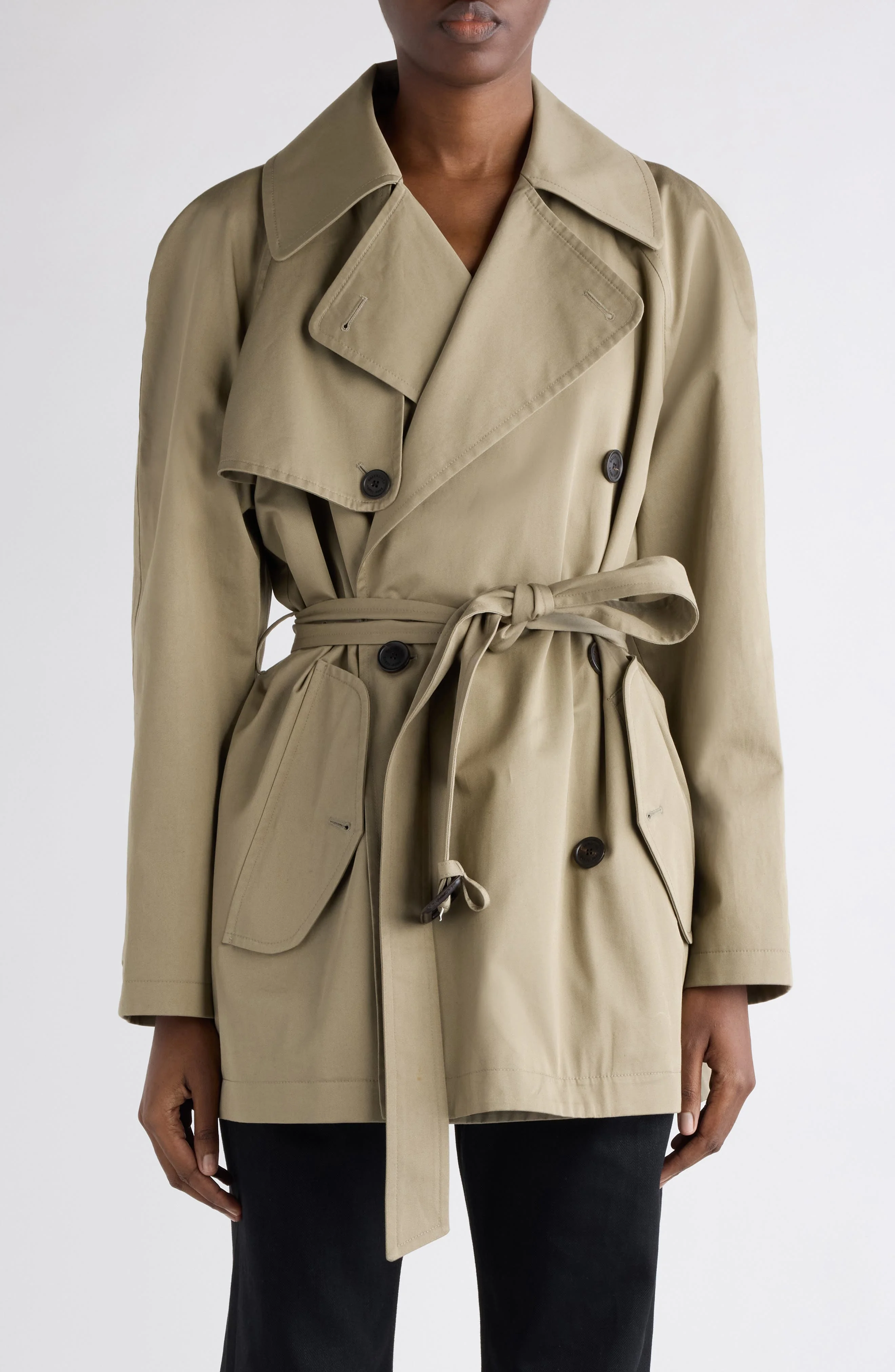 Balenciaga Cocoon Short Trench Coat in Explorer Beige at Nordstrom - 1