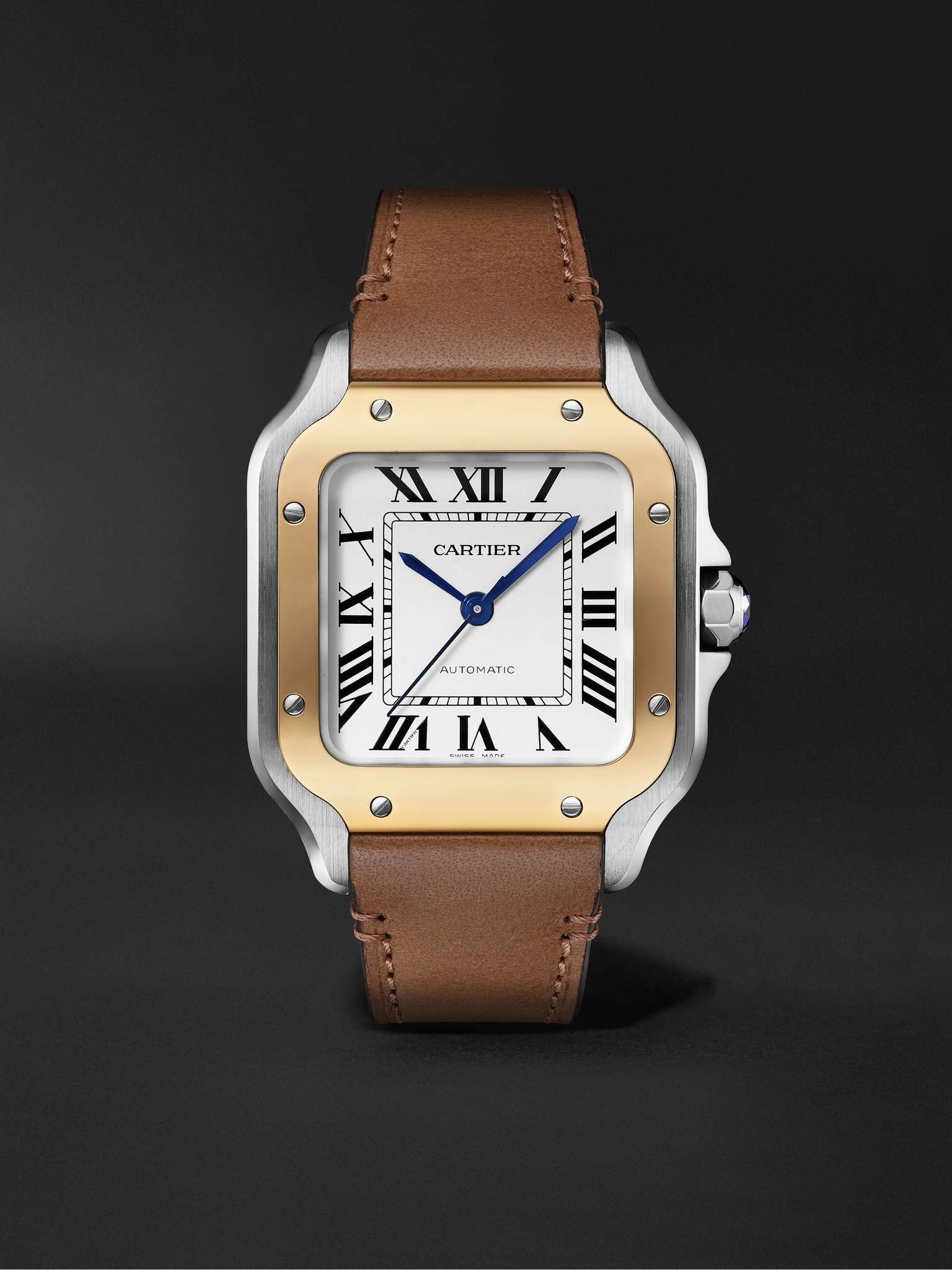 Santos de Cartier Automatic 35.1mm Interchangeable 18-Karat Gold, Stainless Steel and Leather Watch, - 9