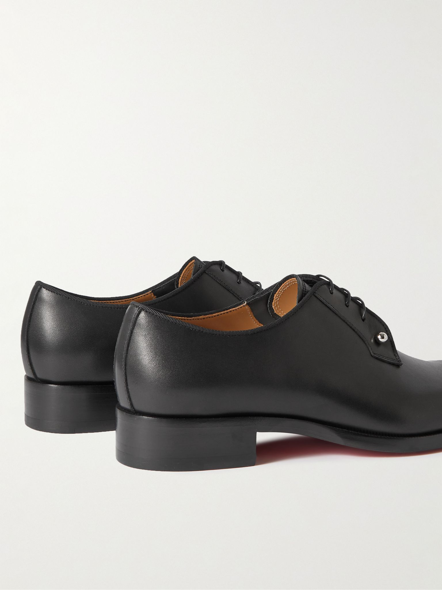 Chambeliss Grosgrain-Trimmed Embellished Leather Derby Shoes Black - 5