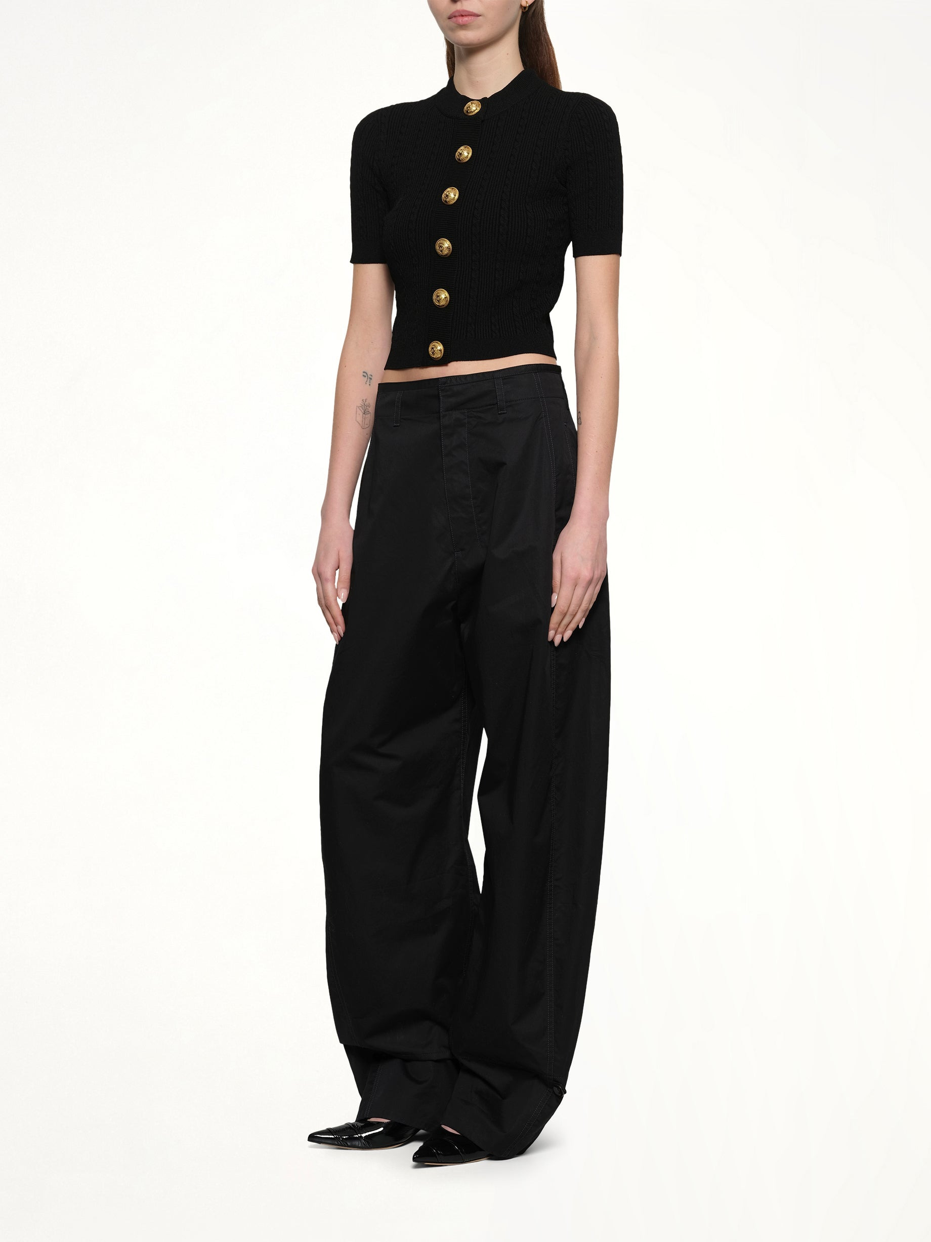 SS Buttoned Torsade Knit Cardigan in Black - 4
