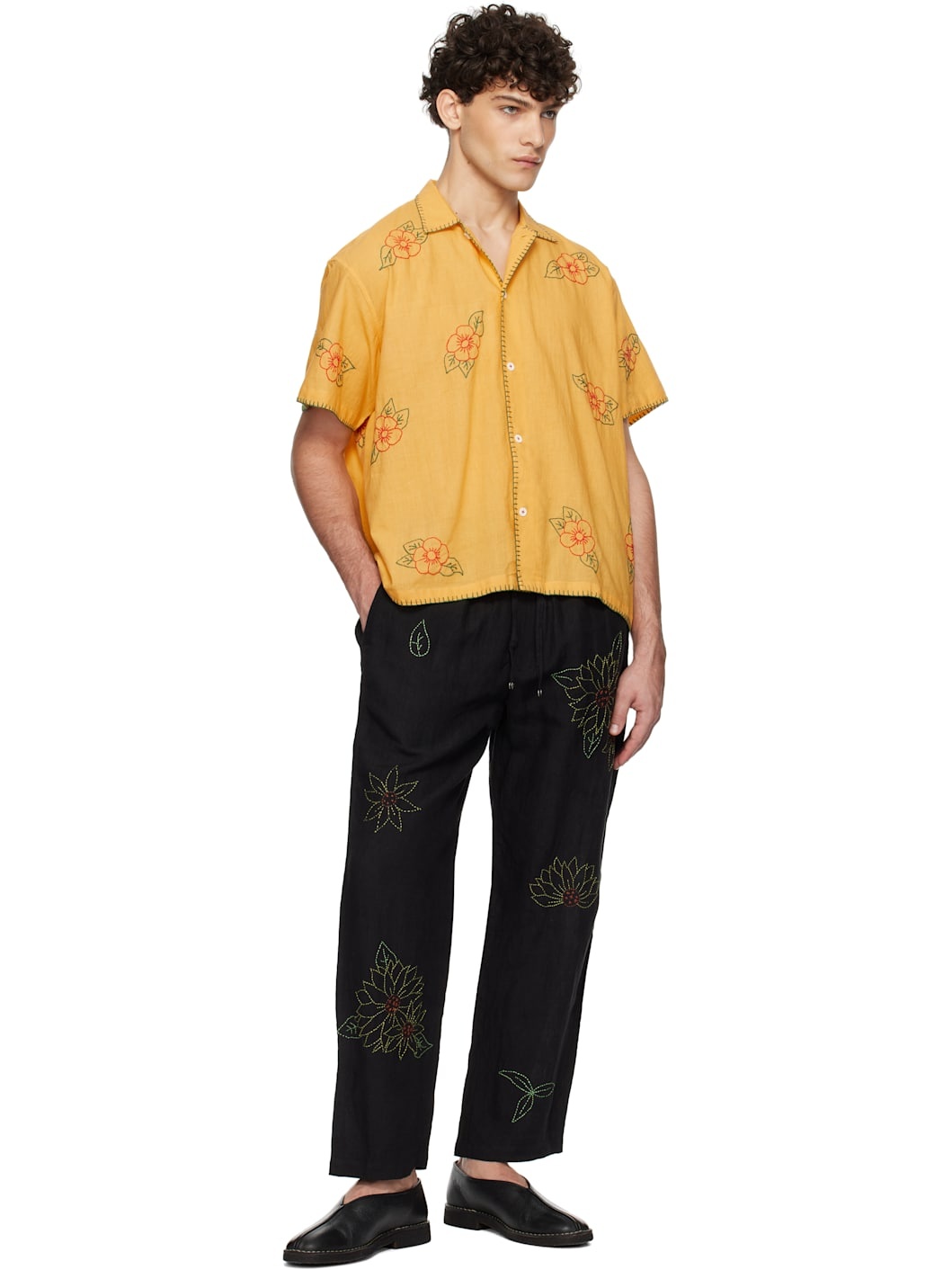 Black Sunflower Embroidered Trousers - 4