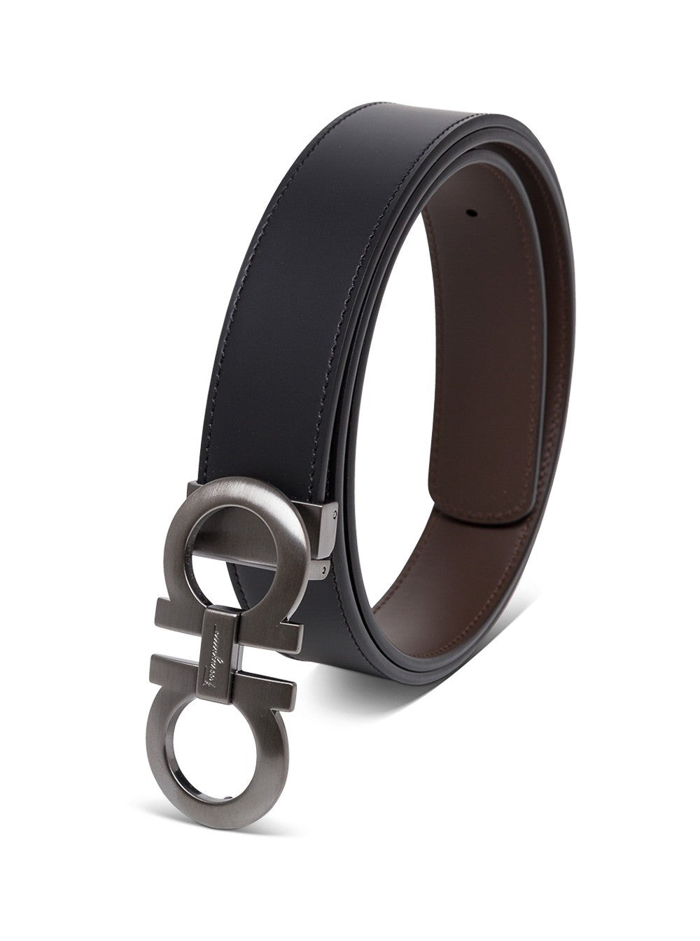 Ferragamo Men Salvatore Ferragamo Man's Bicolor Leather Belt With Logo Buckle - 3