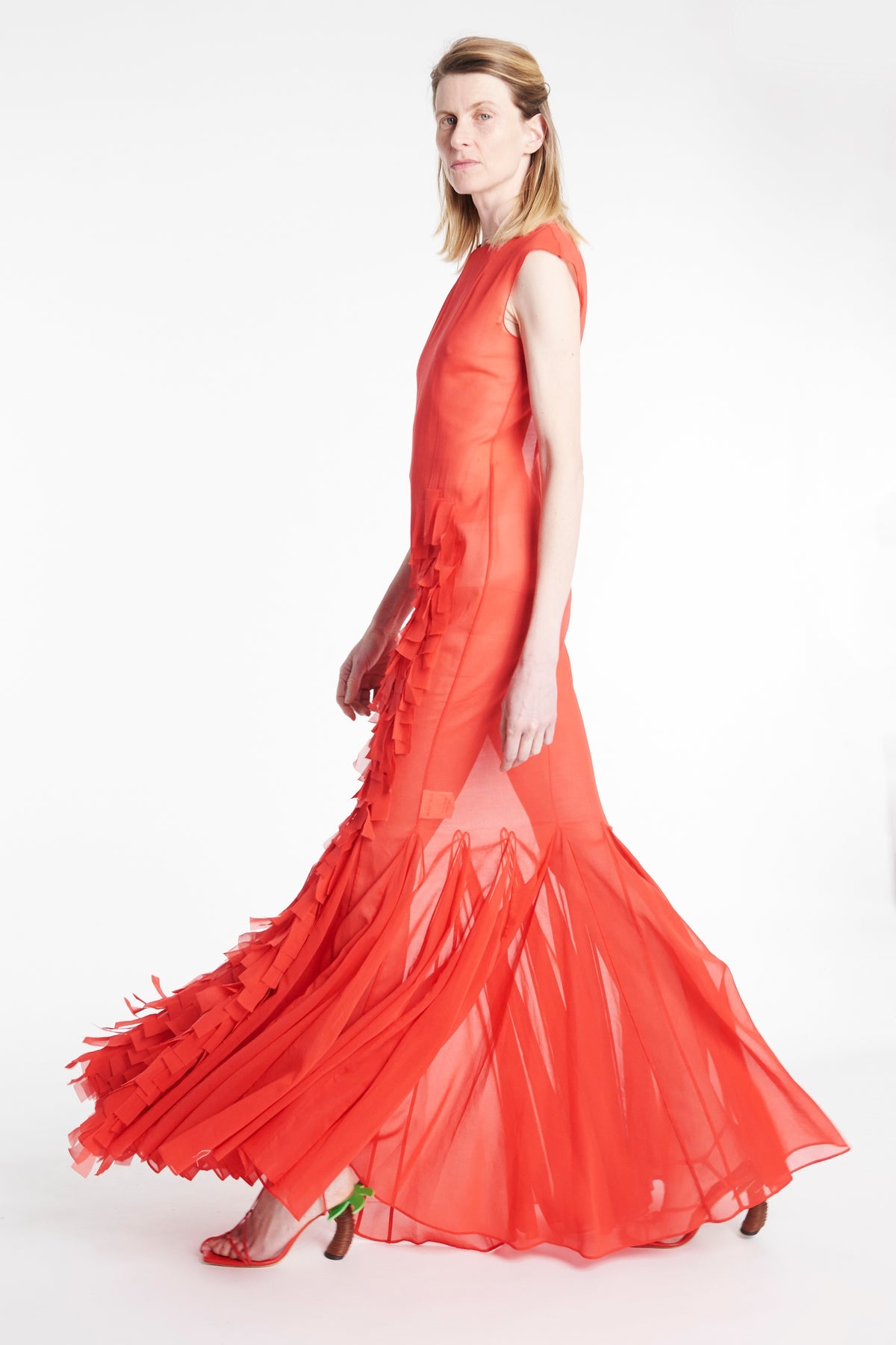 ORGANZA GODET DRESS RED - 11