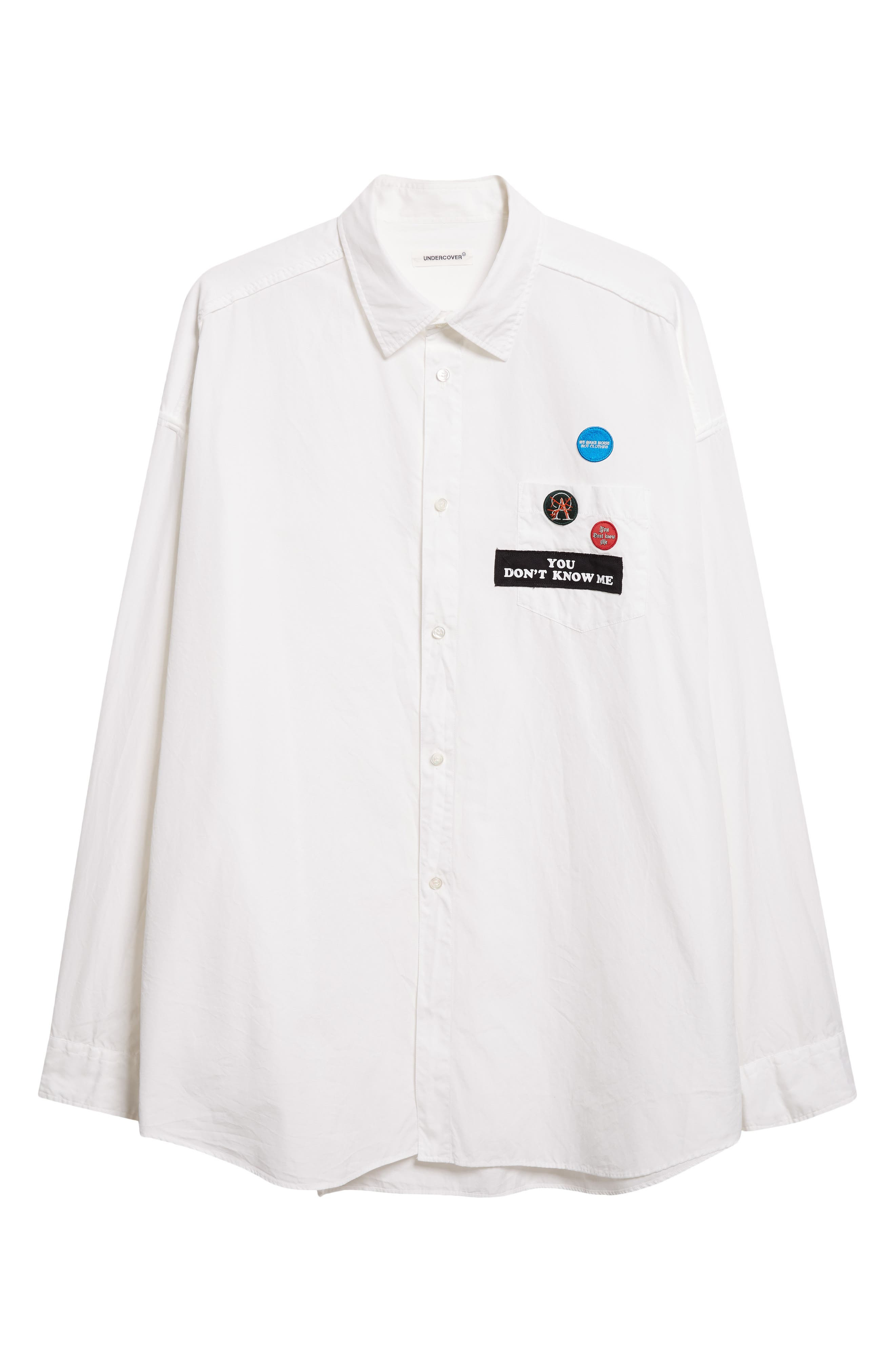 Undercover Embroidered Patch Button-Up Shirt in White at Nordstrom - 6