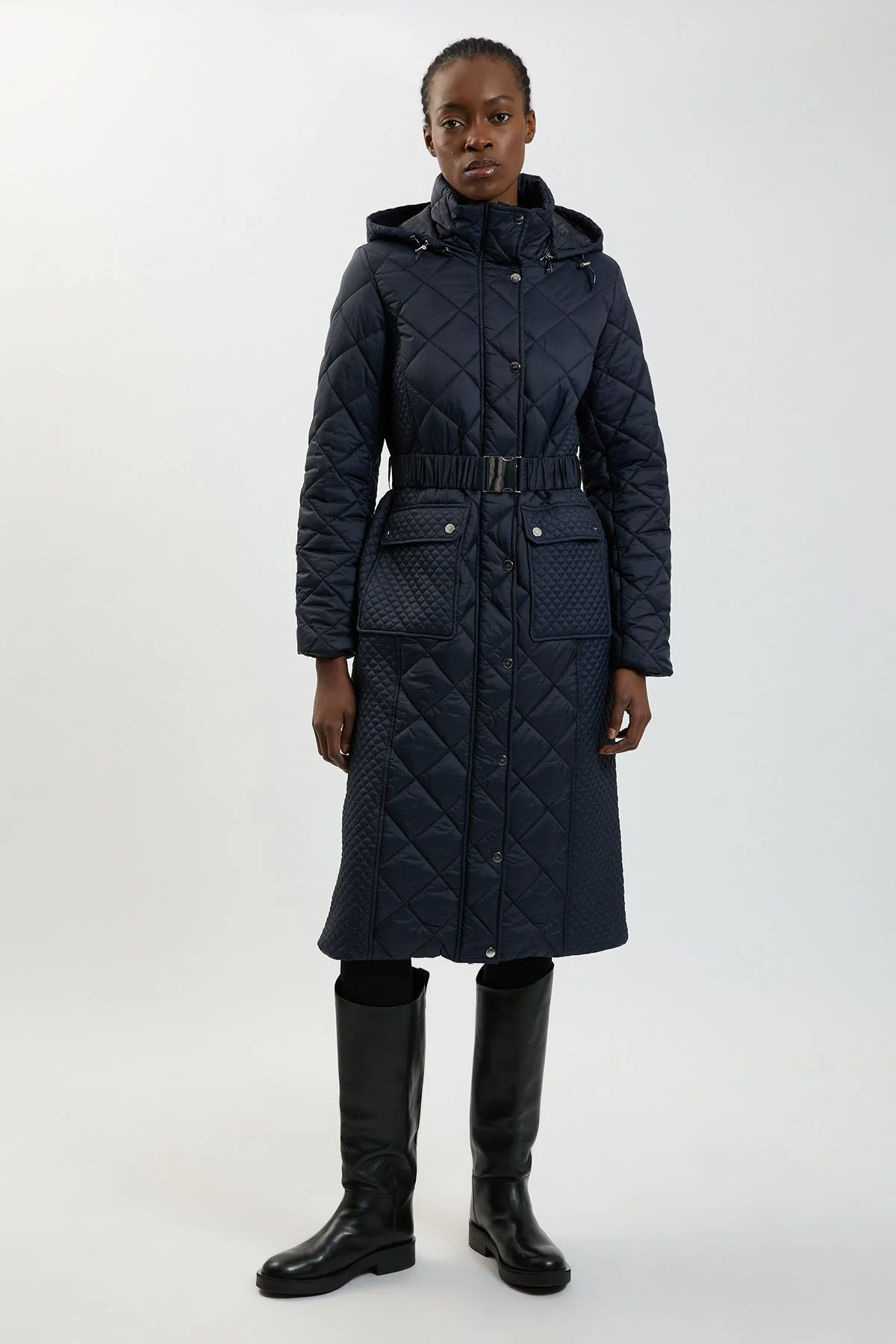 Quilted Hooded Longline Coat - 1