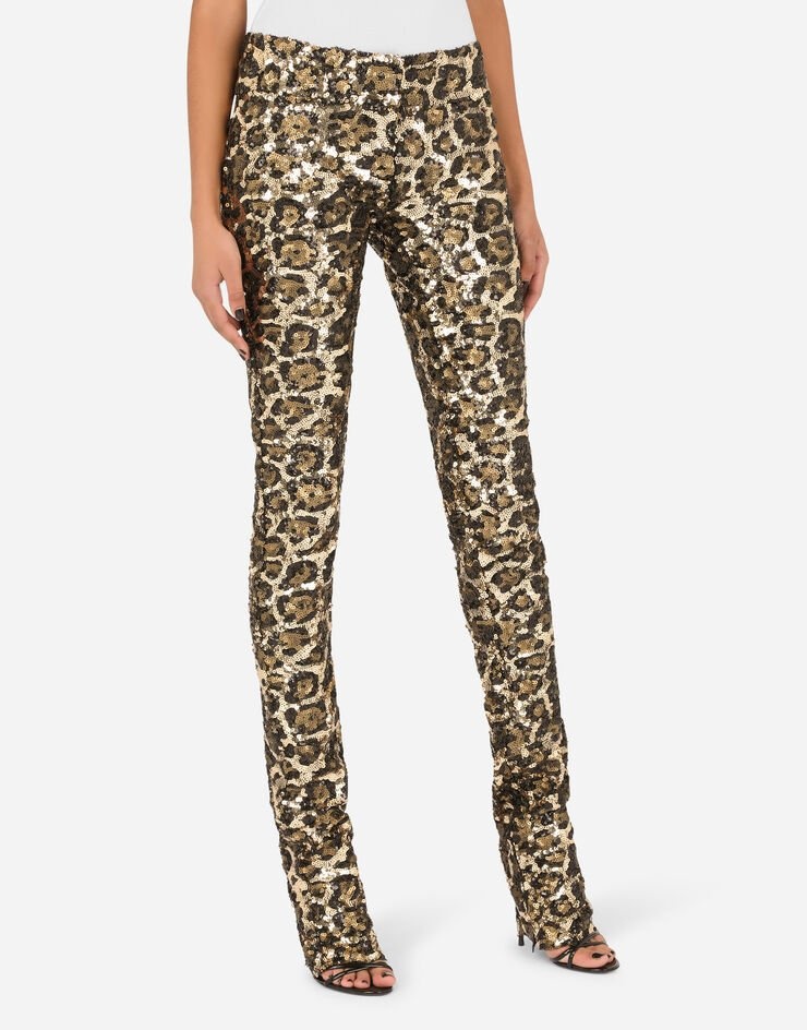 Sequined leopard-design pants - 4