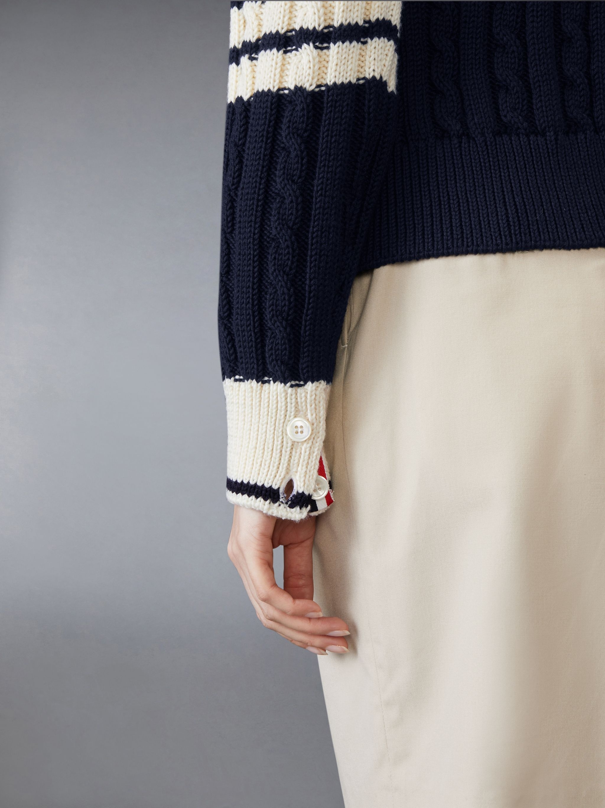 Classic Wool 4-Bar Cable Knit Cardigan - 4