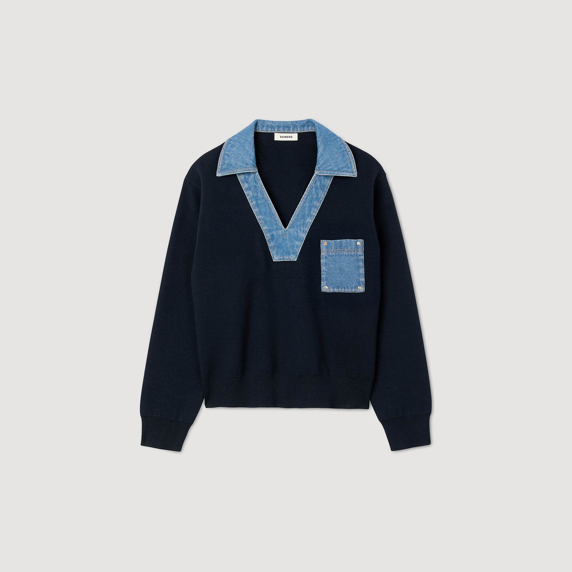 SWEATER WITH DENIM DETAILS - 6