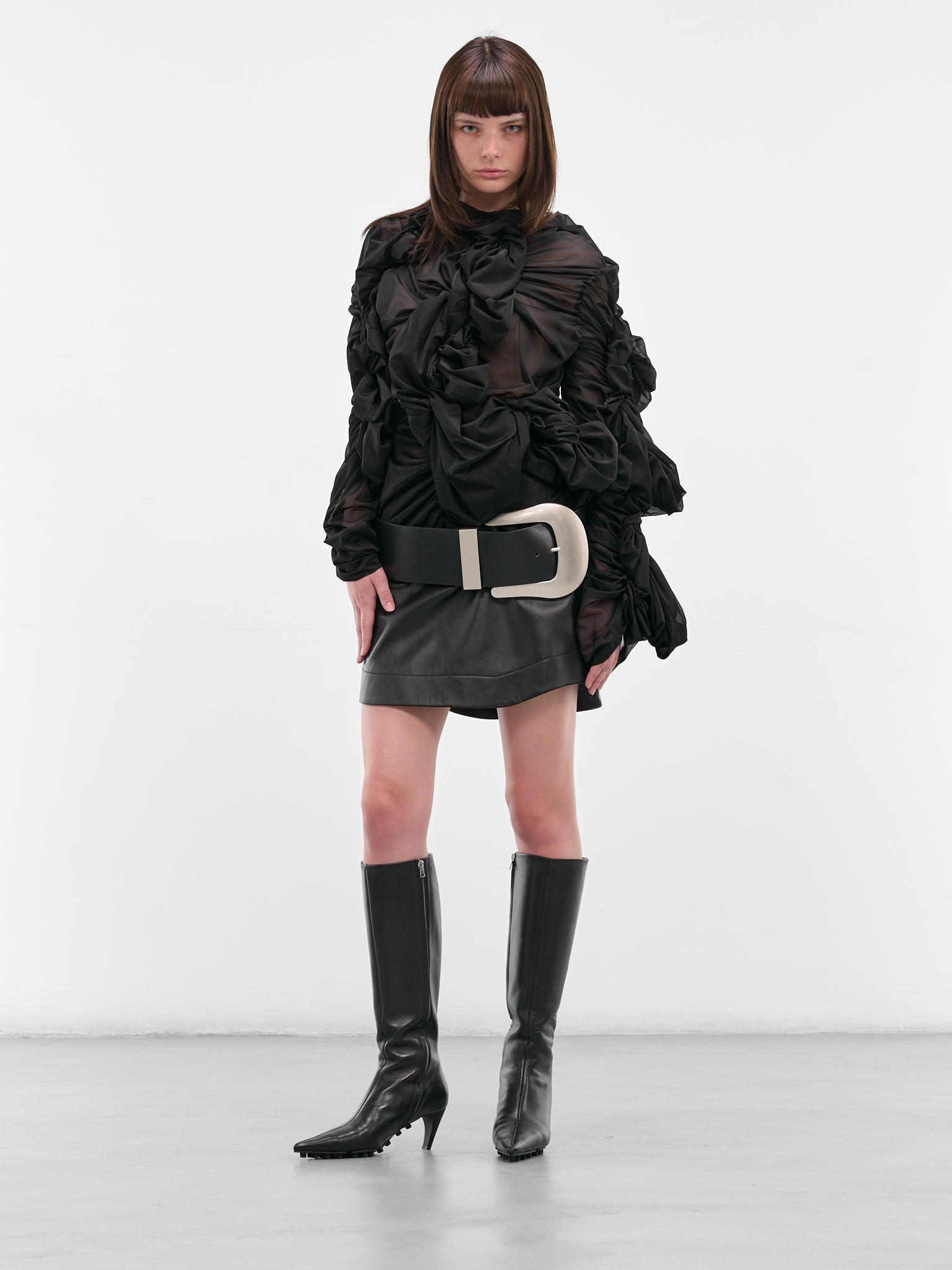 Black Leather Oversized Western Belt - 3