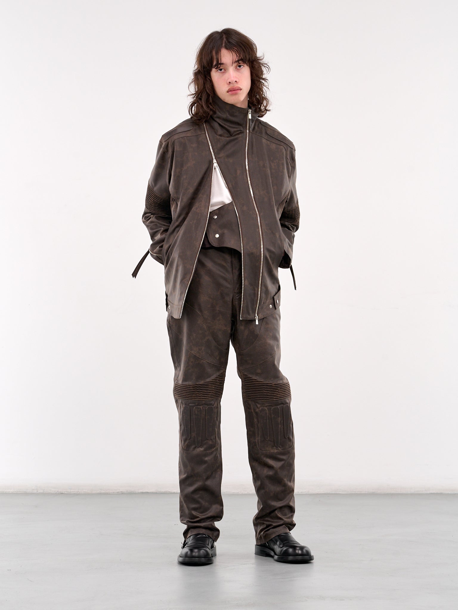 Asymmetrical Embossing Leather Jacket - 6