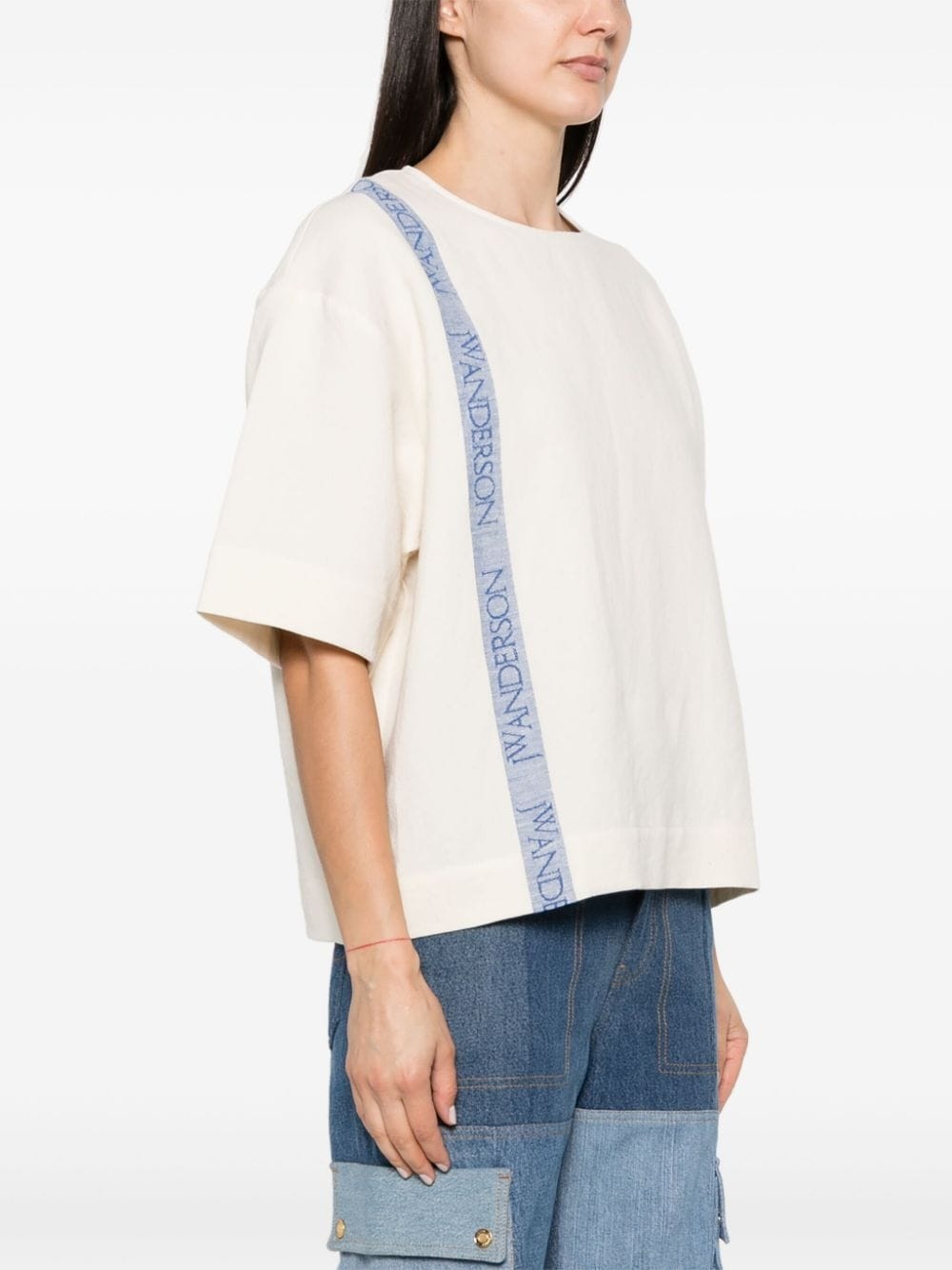 logo-print linen-blend T-shirt - 3