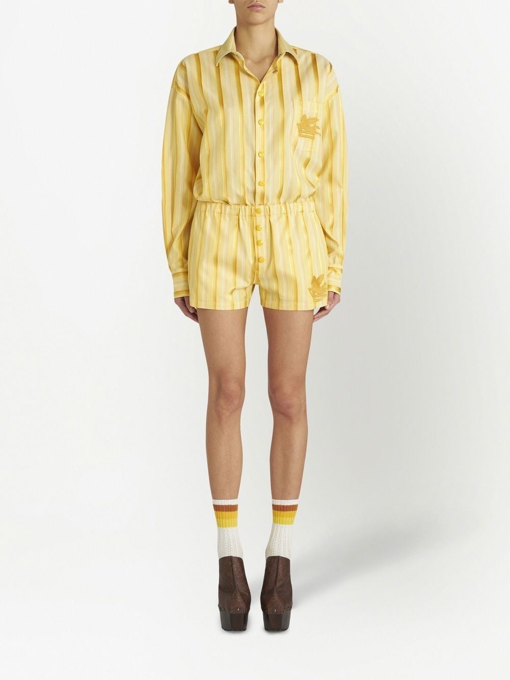 stripe-print button-fastening short - 2